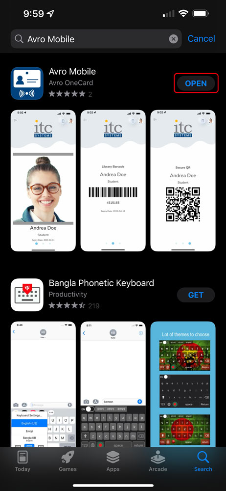 Screenshot of mobile app store
