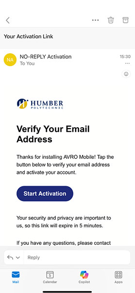 Screenshot of verification email