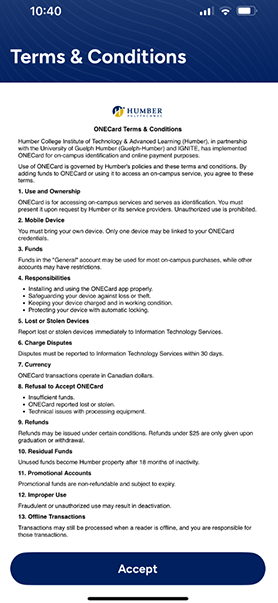 Screenshot of Terms & Conditions