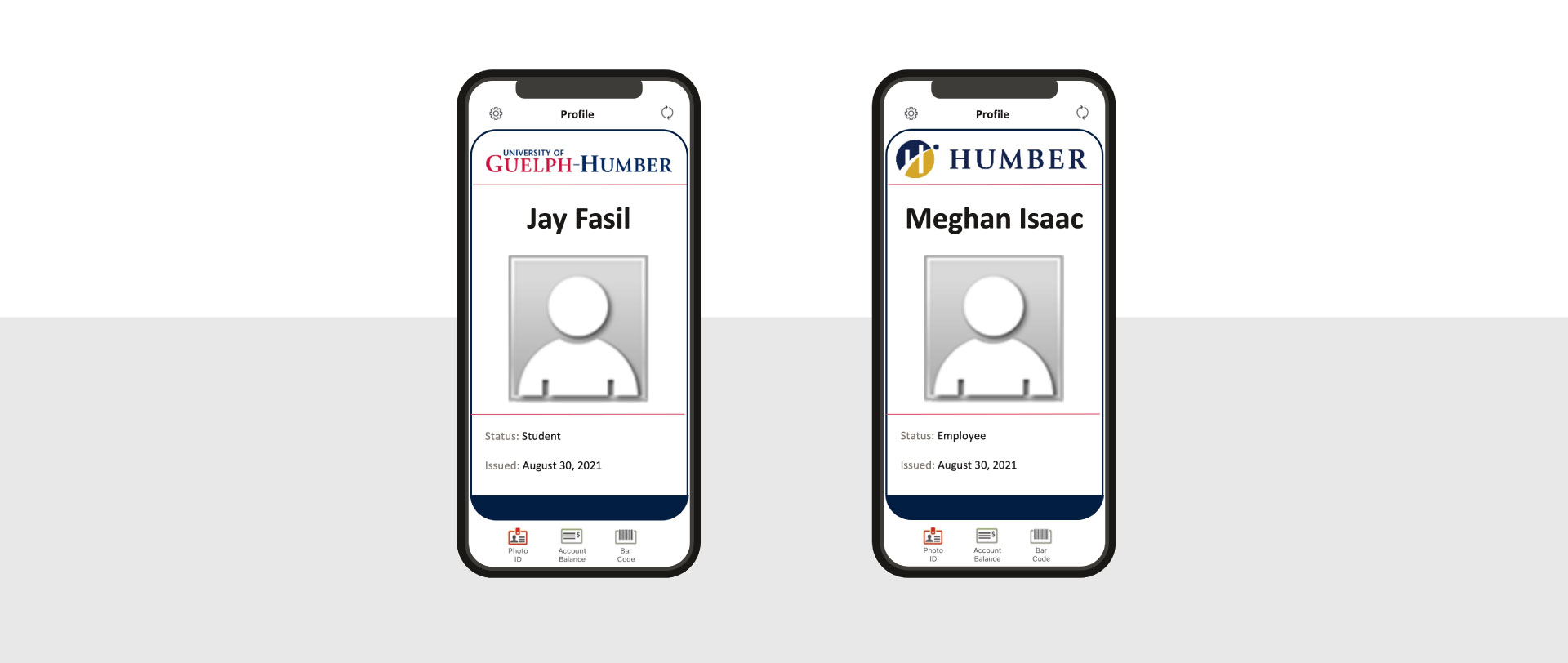 Example of Humber and Humber Guelph ONECard phone screen
