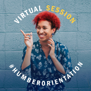 Virtual Session #HumberOrientation with faded backdrop