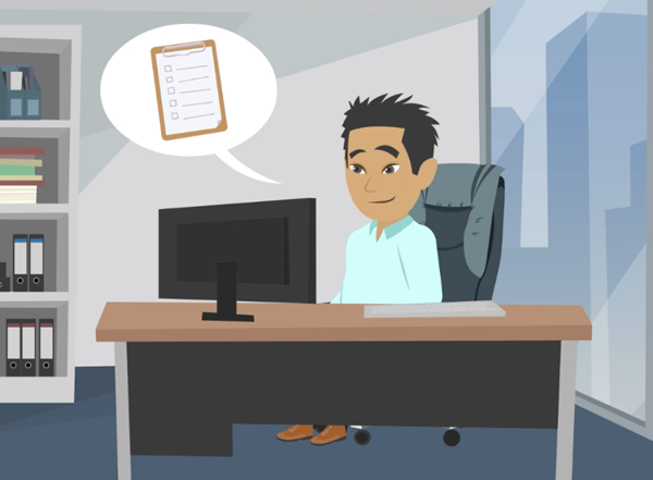 2d graphic of business person at desk with checklist
