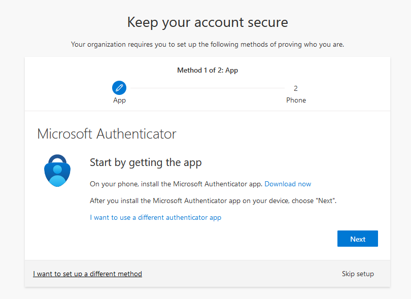 screenshot of securing account with authenticator app set up