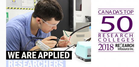 We are Applied Researchers banner - student working with soldering iron
