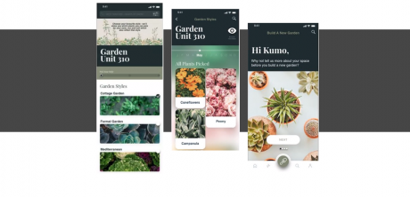 screen shots of the gardening app on a mobile device