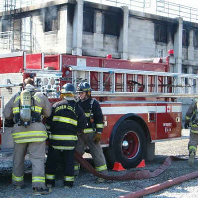Firefighting students gaining hands-on experience