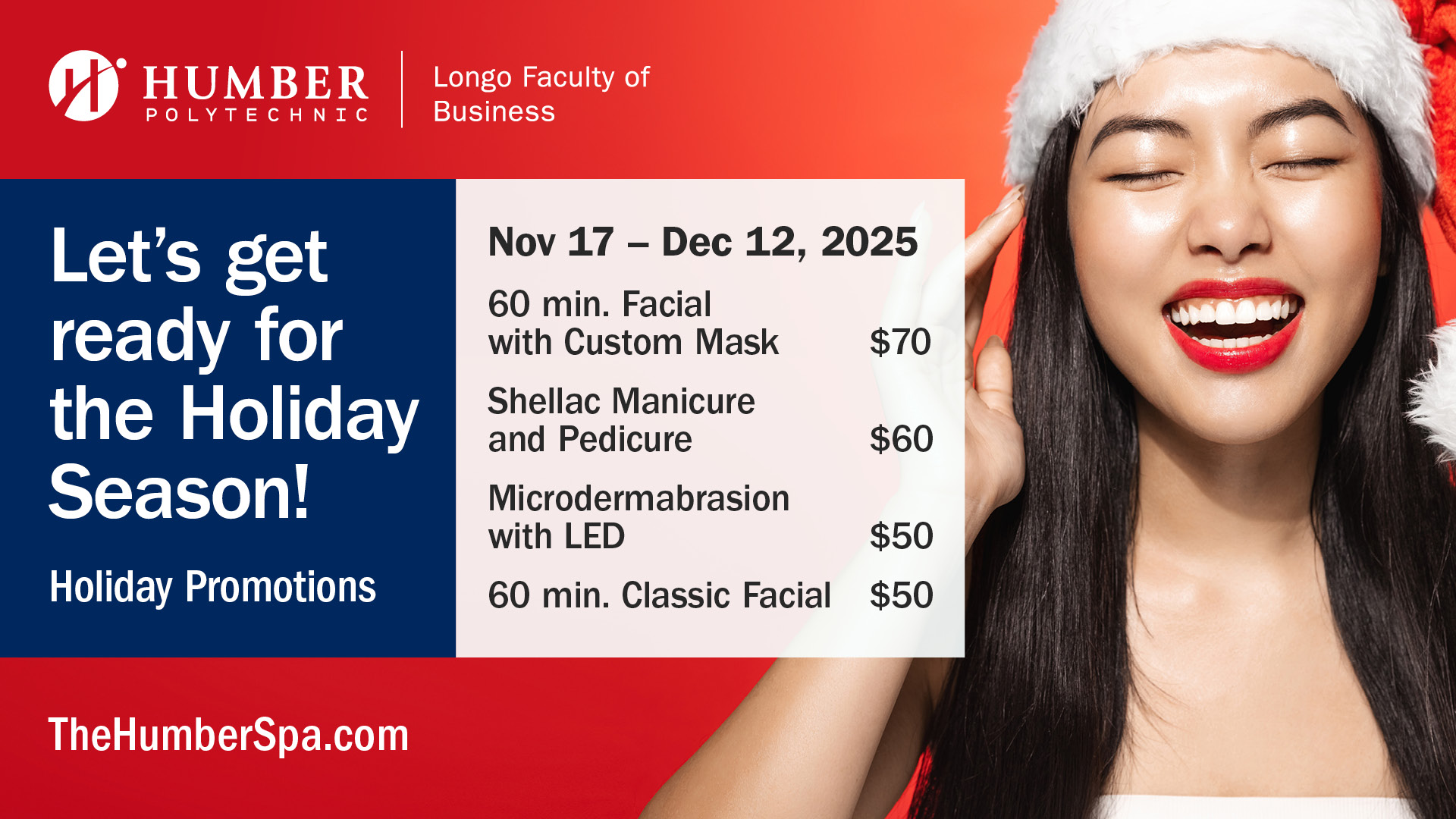 Holiday Season Promotions Woman wearing Santa hat