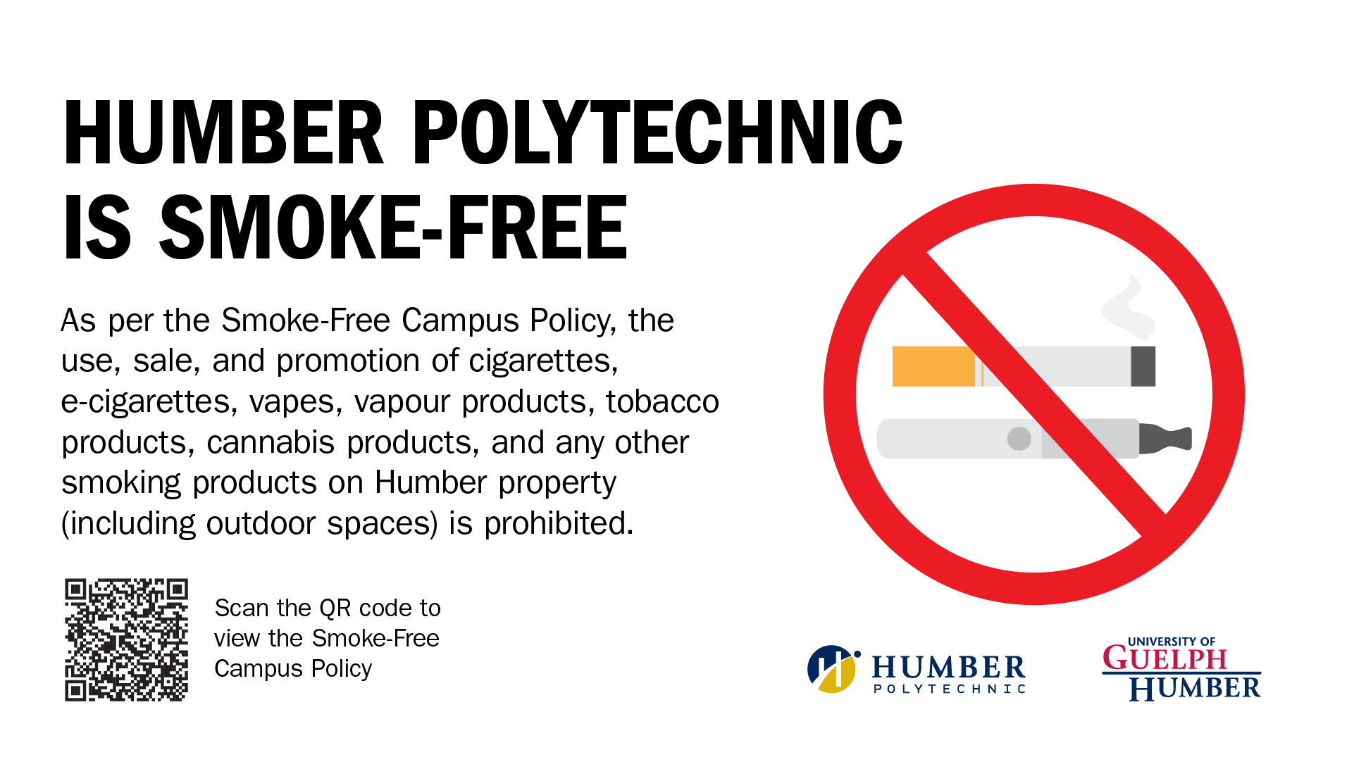 Poster for Humber Polytechnic is Smoke-Free. 