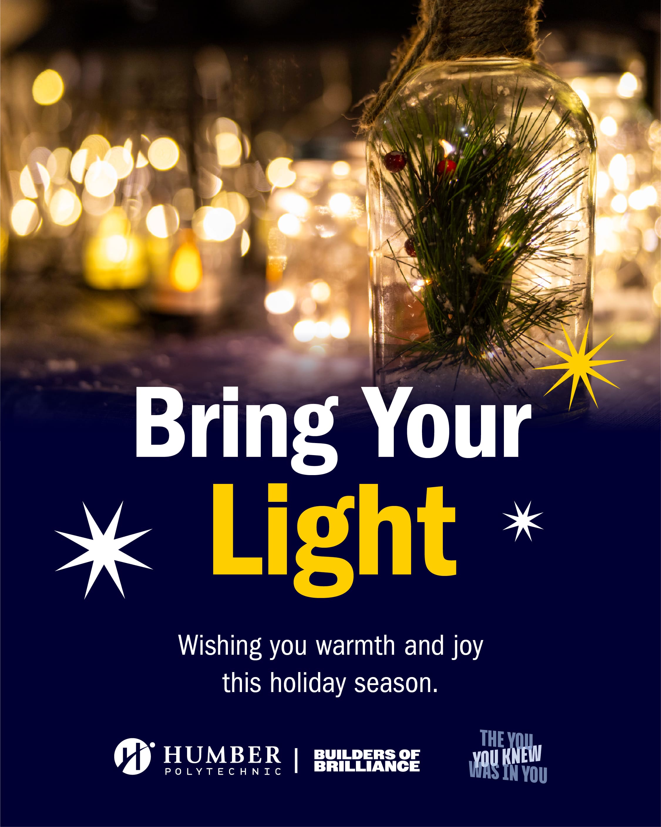 Led lights shining in glass jars