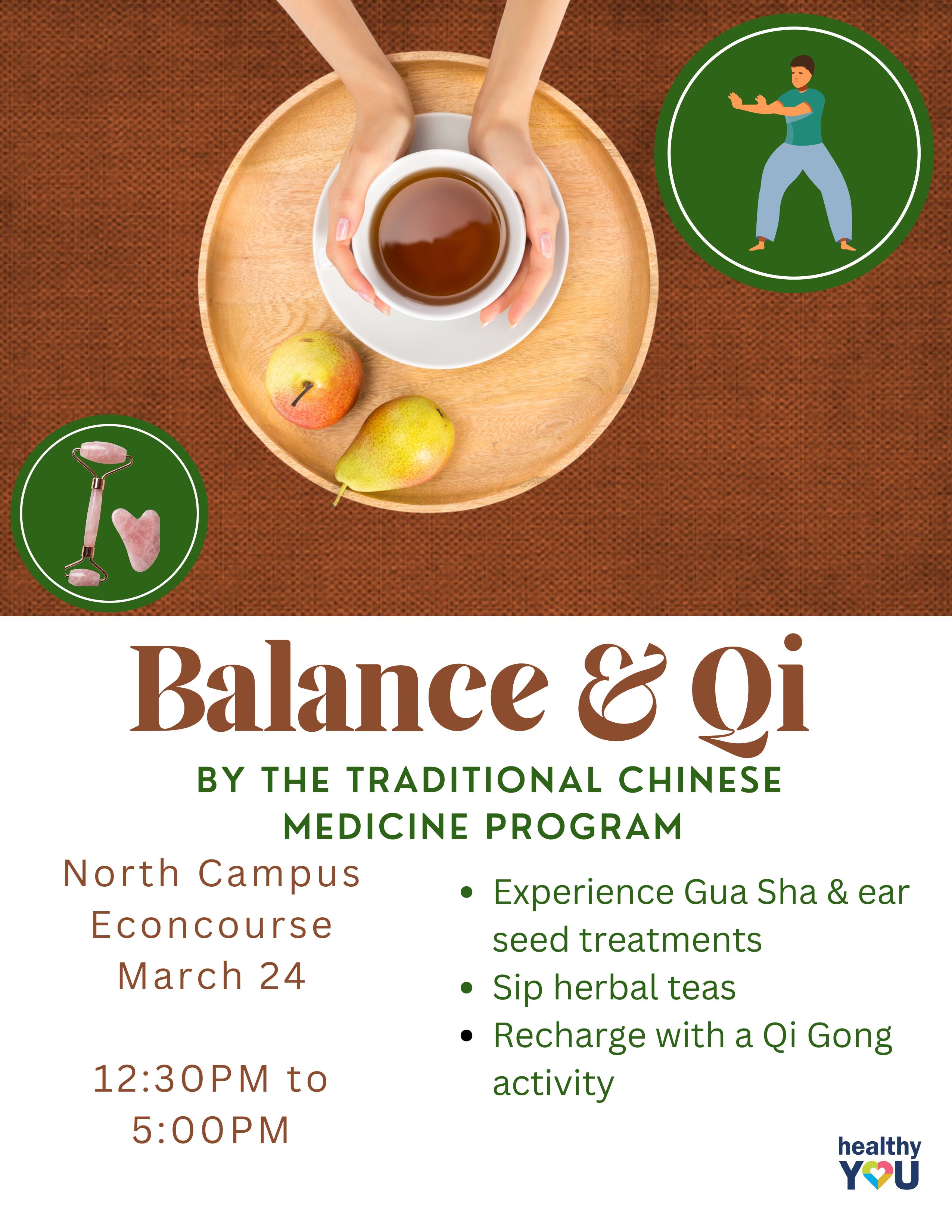 Poster for Balance & Qi: A Traditional Chinese Medicine Experience on March 24.