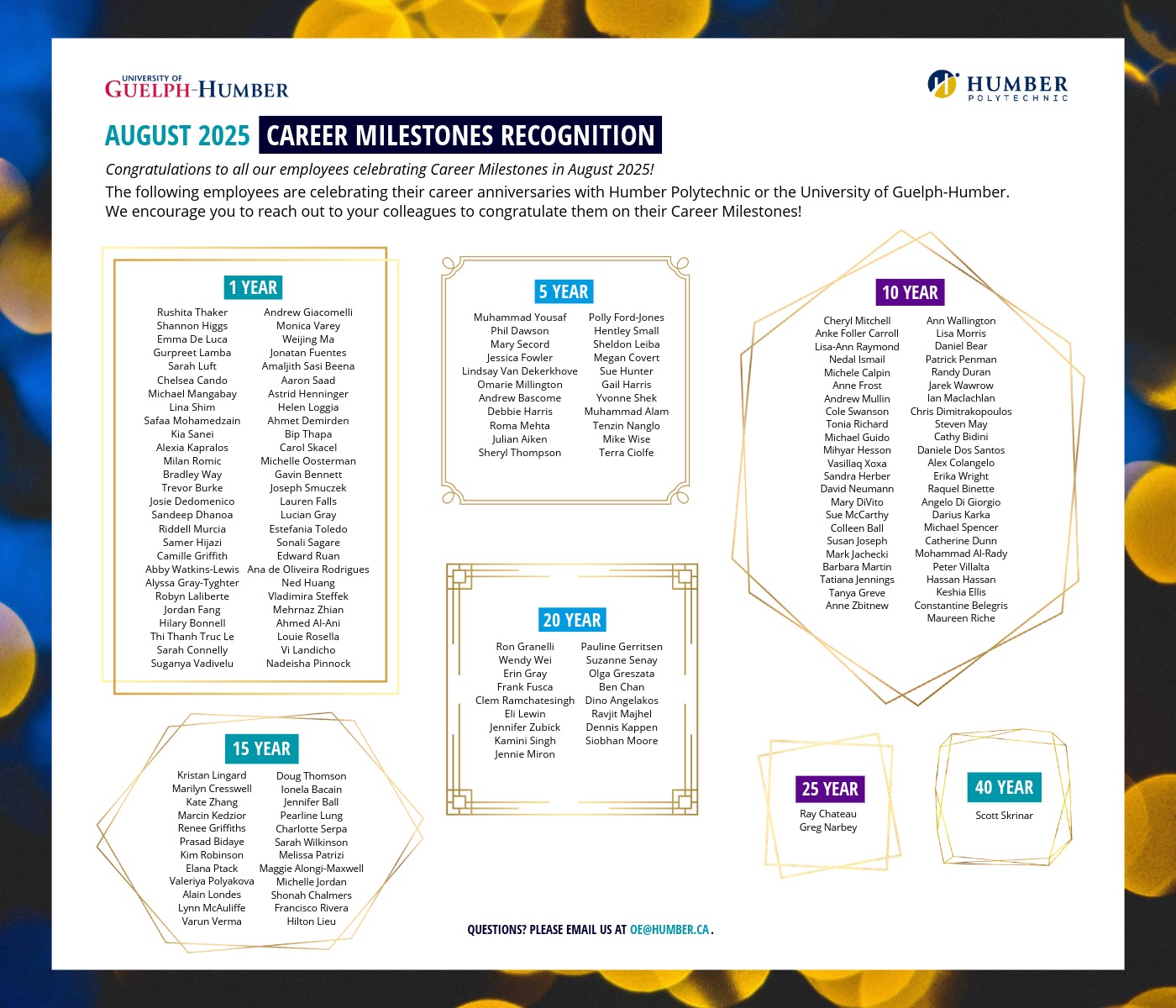 List of employees celebrating Career Milestones in August