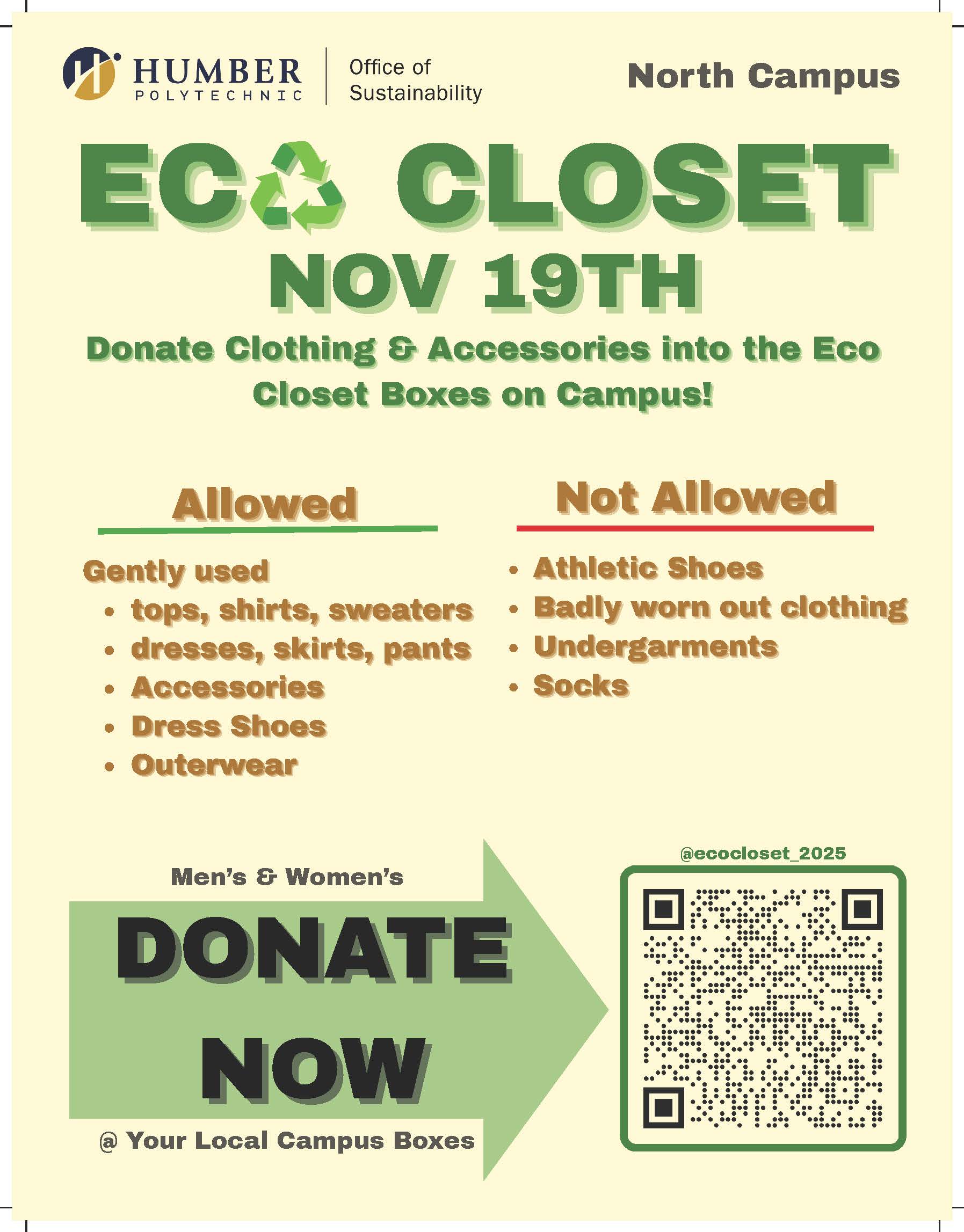 Poster for Eco Closet sale on November 19.