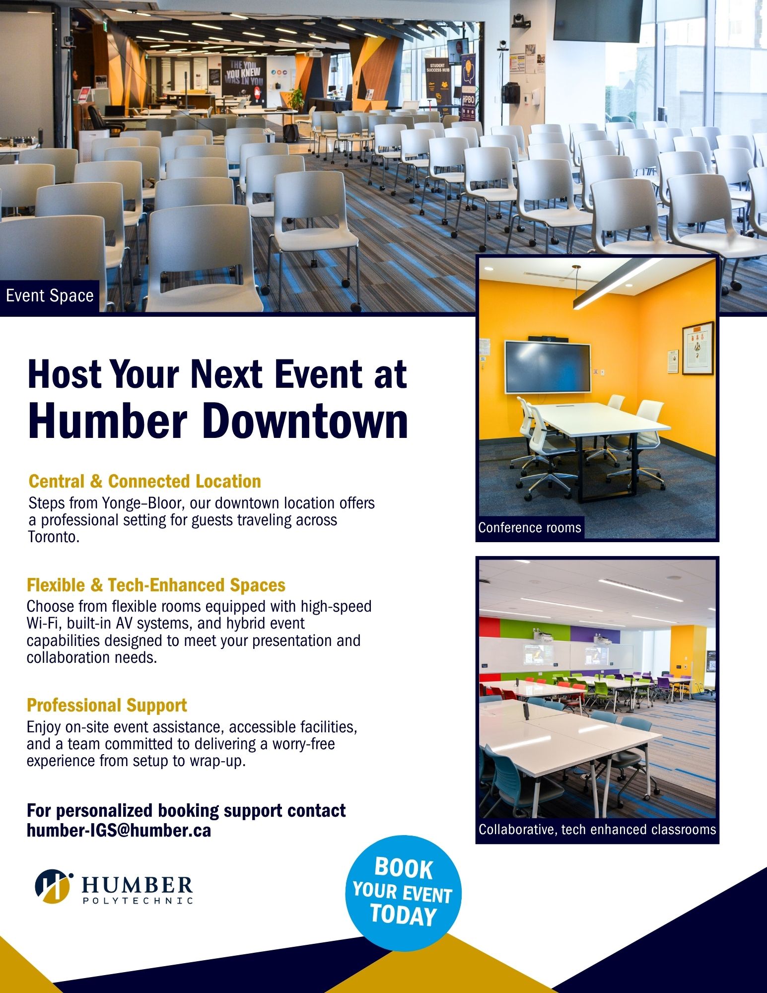Poster for Host Your Next Event at Humber Downtown Campus