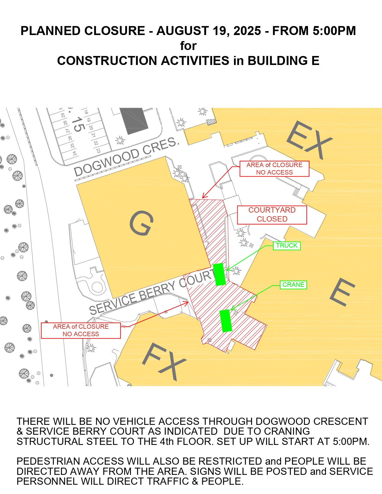 Map of North Campus closures