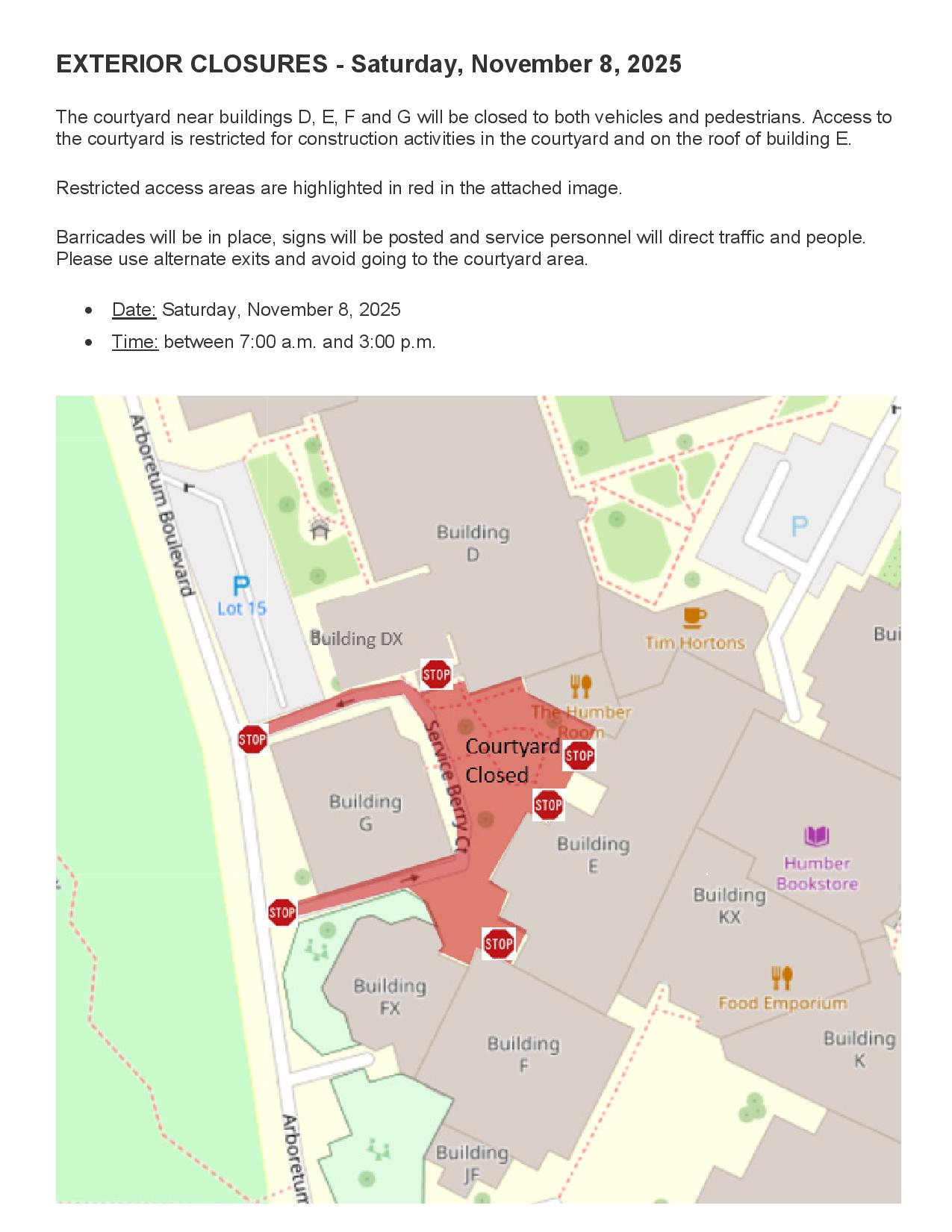 Map of exterior closure at North Campus
