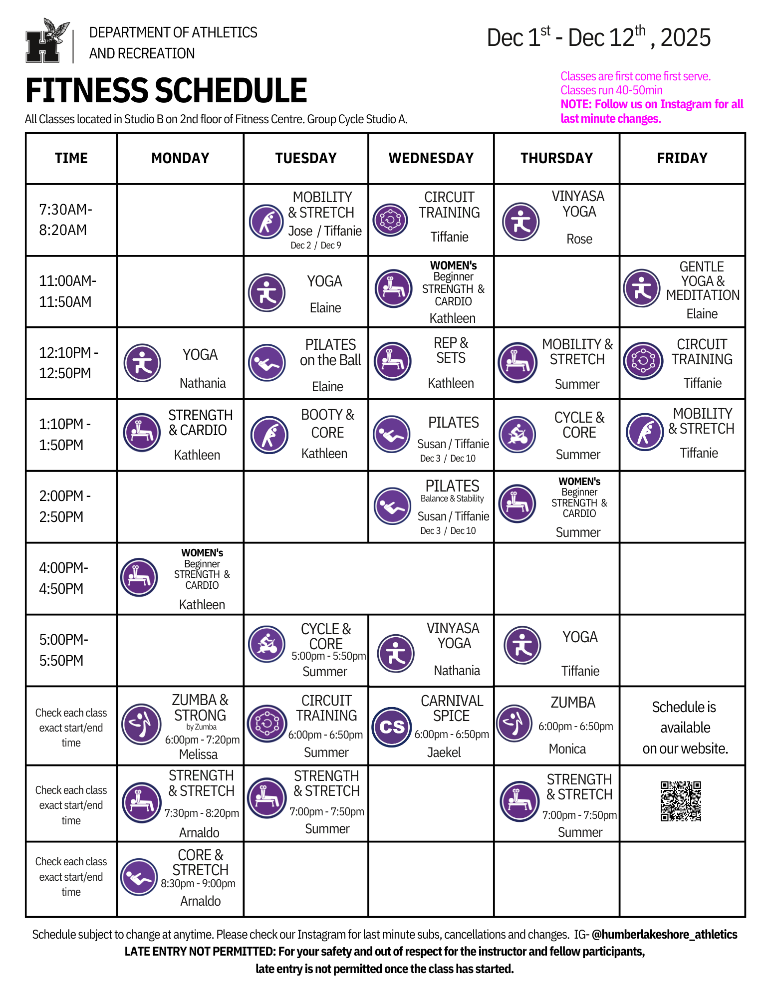 Fall Fitness Schedule