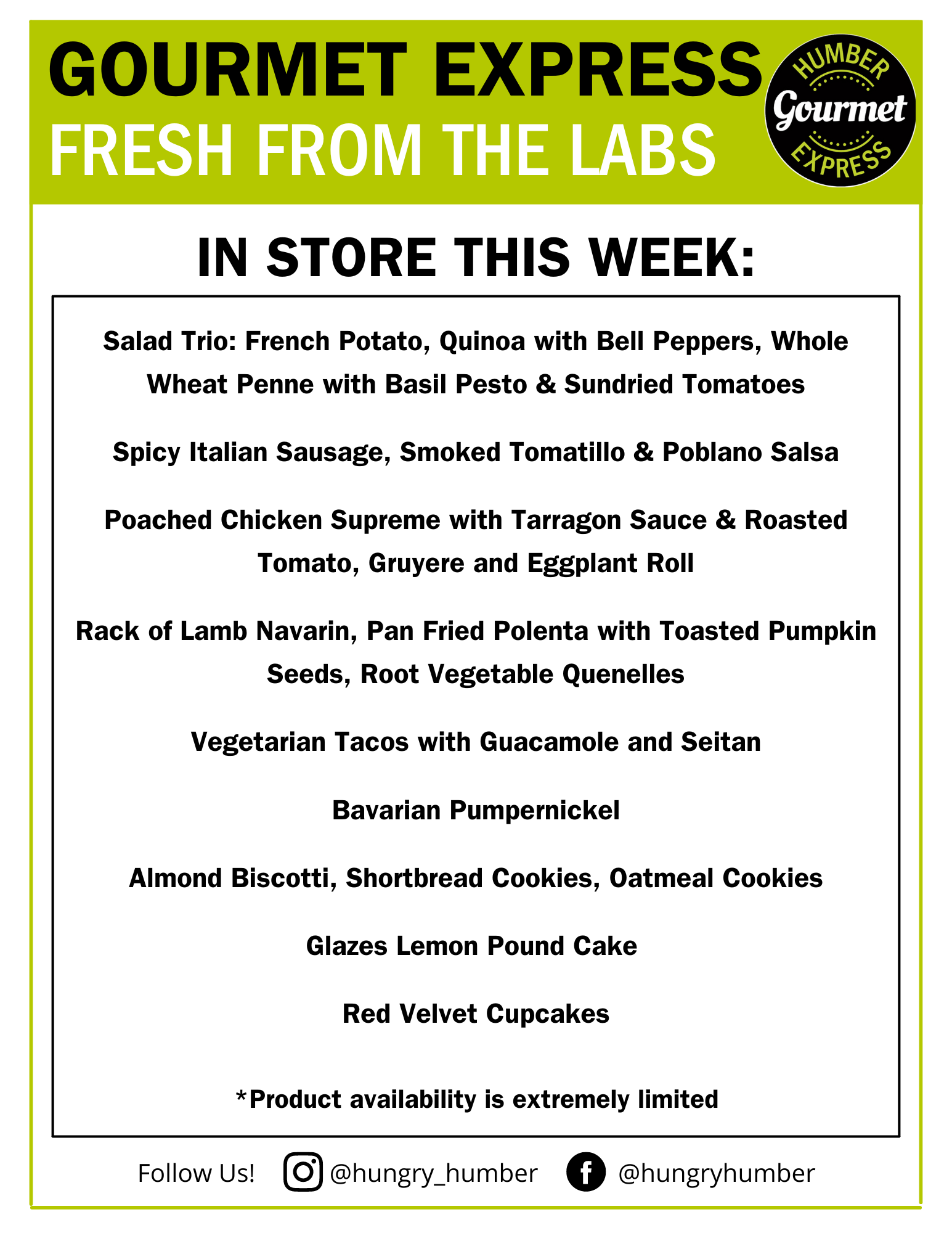 List of items available in Gourmet Express this week 