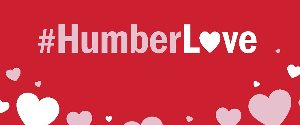 An assortment of hearts. Horizontal text: "Humber Love"