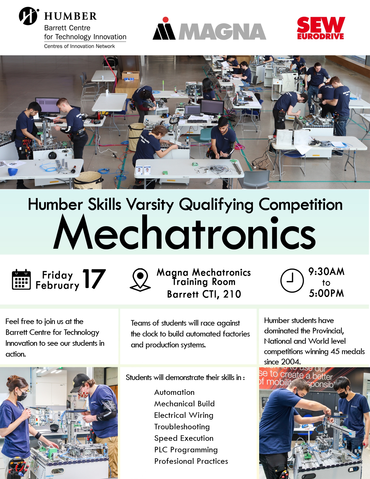 Room of students competing in a mechatronics competition