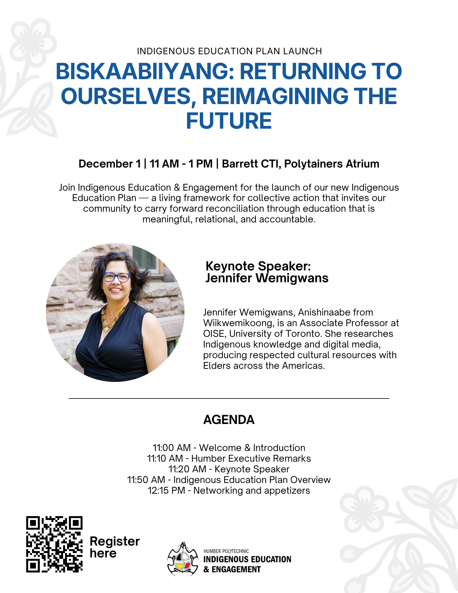 Poster for Indigenous Education Plan Launch on December 1, 2025.