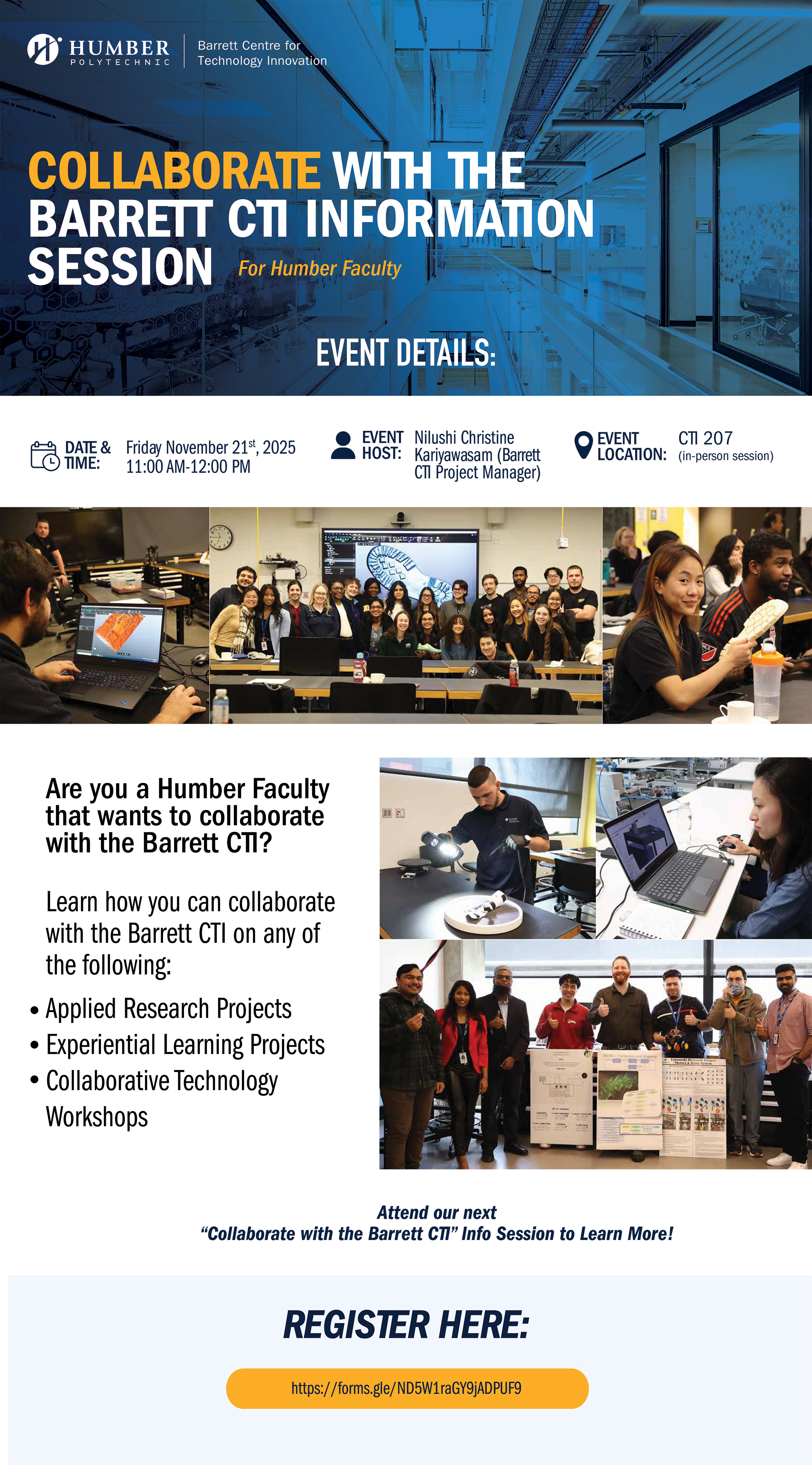 Poster for Collaborate with the Barrett CTI Info Session