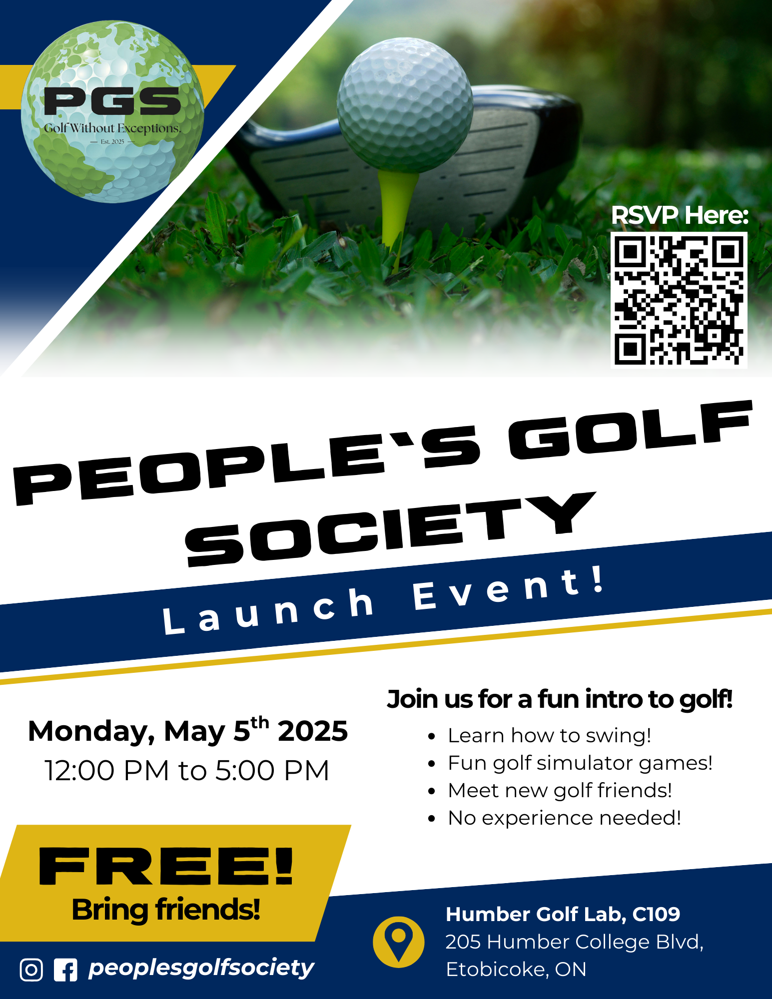 Poster for People's Golf Society with photo of golf ball.