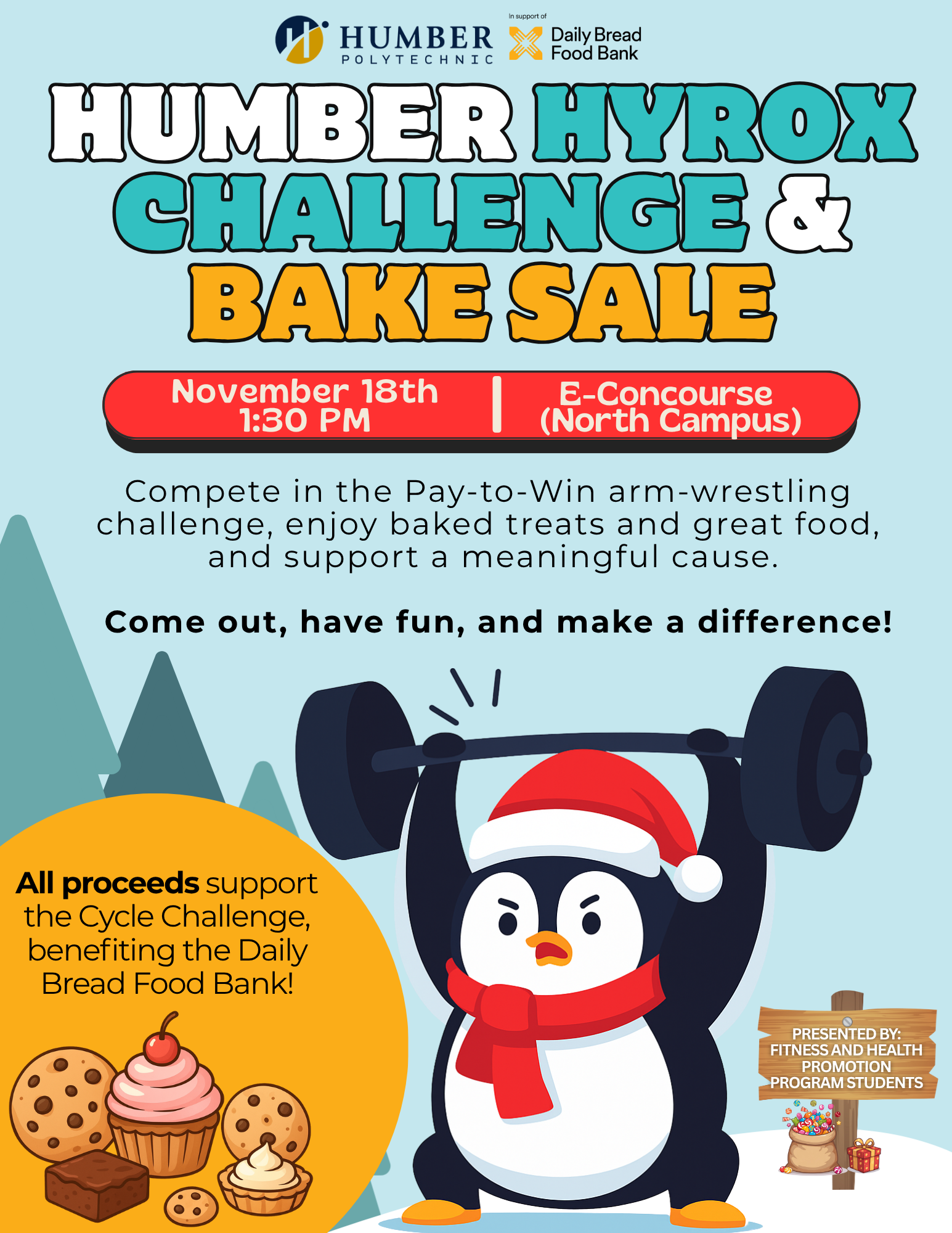 Poster for Humber Hyrox Challenge & Bake Sale on November 18.