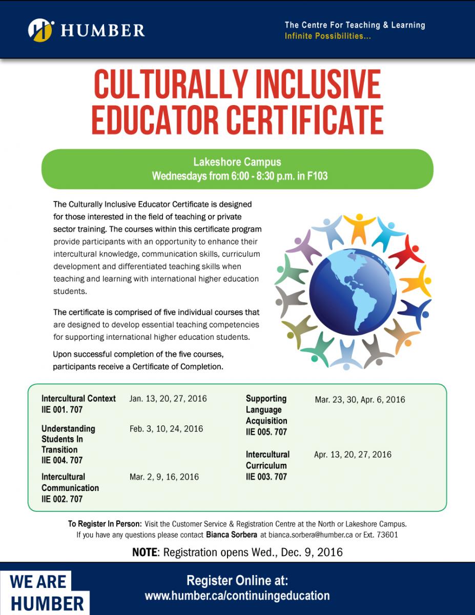 Culturally Inclusive Educator Certificate Program Winter 2016 Humber Communiqué