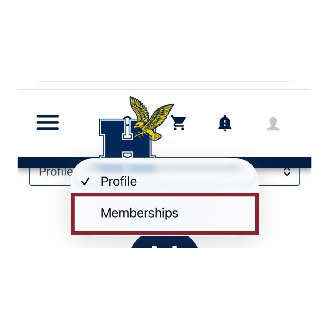 Dropdown menu with Memberships option