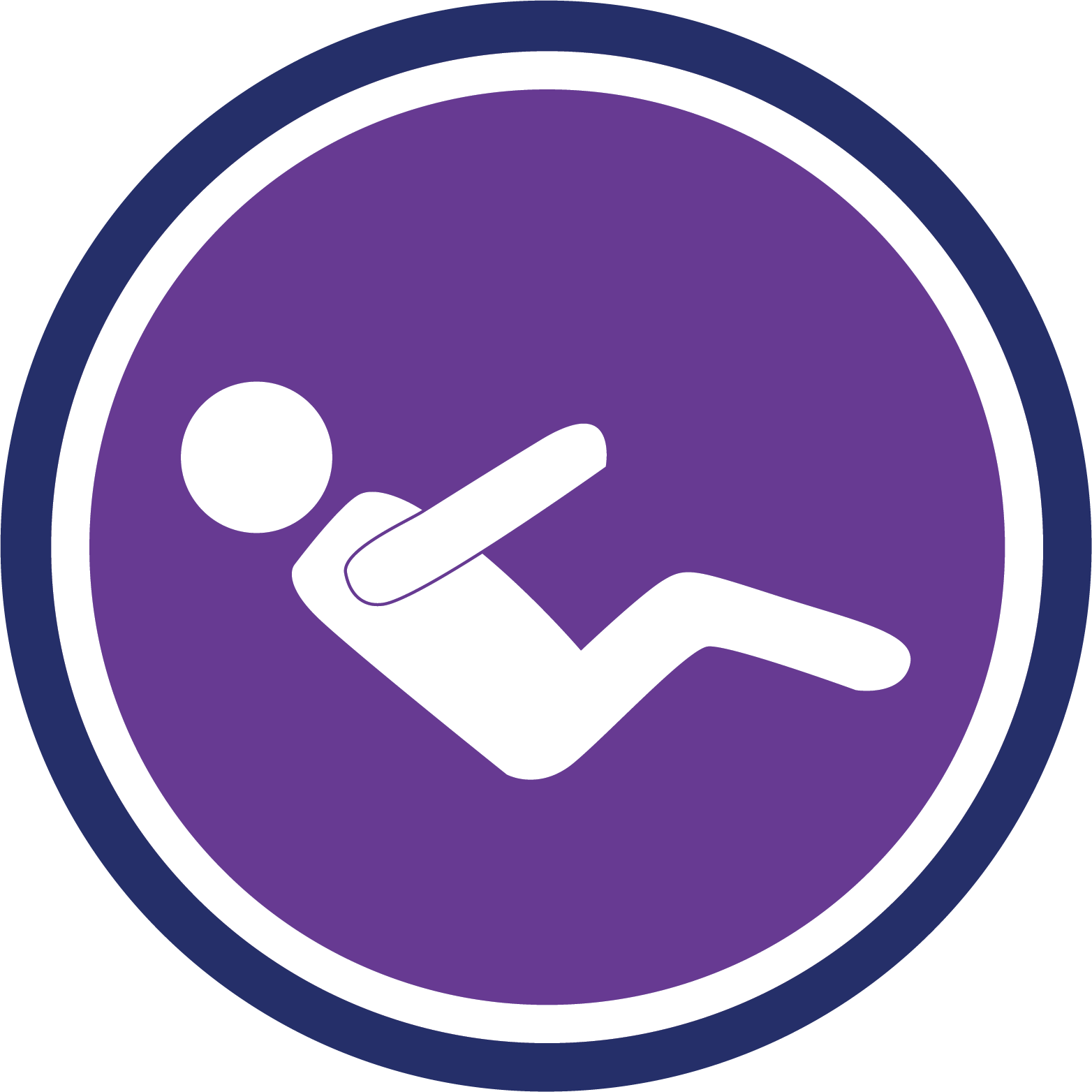 Purple Icon circle with a person seated leaning back and legs up 