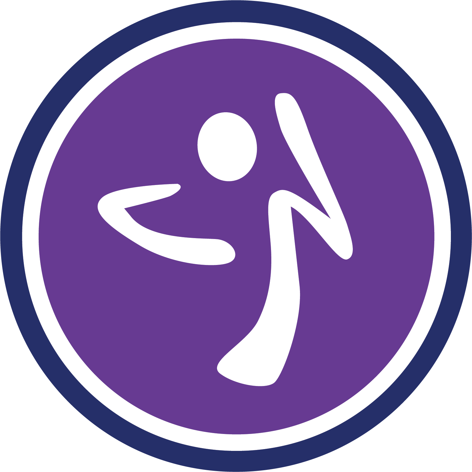 Round purple circle with Zumba logo in white