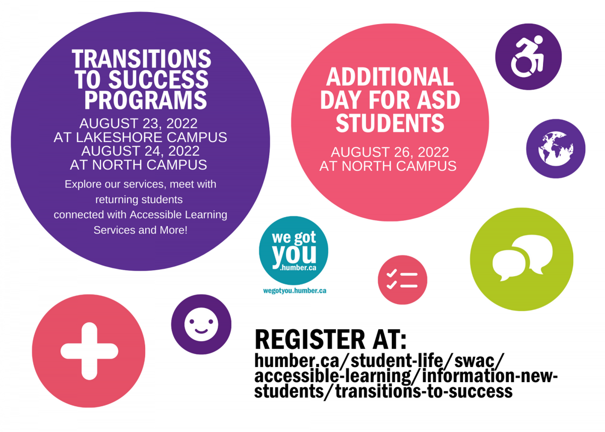 Transitions to Success. August 23, 2022 at Lakeshore Campus and August 24 at North Campus. Additional Day on August 26 for ASD students