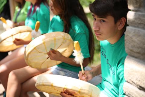 Camp Choice participants playing the drums.