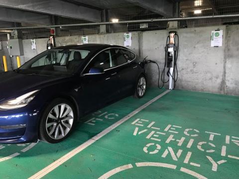 Electric car being charged at Humber Commuter Hub