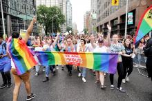 Humber students and staff marching in the Toronto Pride Parade