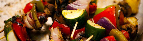 Close up of vegetable skewers