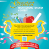 A poster announcing the details for the Greatest High School Teacher Contest.