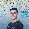 A Humber grad smiles against a blue background. A Facebook sticker makes it look like it is raining confetti