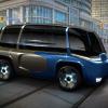 A 3D rendering of The Archer, a shiny black and blue enclosed electric vehicle
