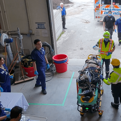 Students tend to mock patients as part of a simulated mass casualty event.