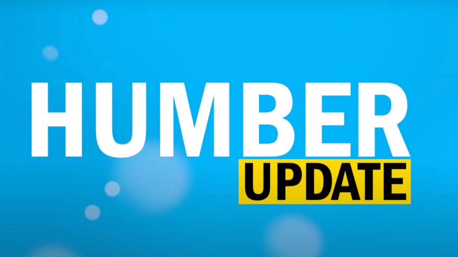 A blue background with "HUMBER" overlaid in white and "UPDATE" in black, highlighted in yellow.