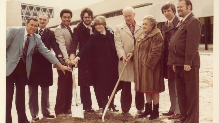Tony Huggins, third from the left, participates in the 1978 groundbreaking of the new athletic centre along with several others.