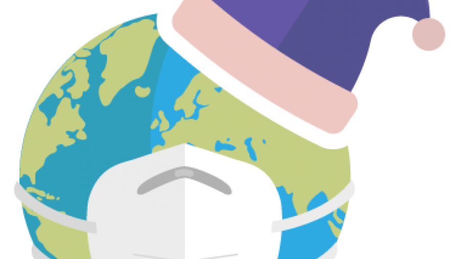 The Sustainably Snug logo - a globe wearing a safety mask and a purple night cap