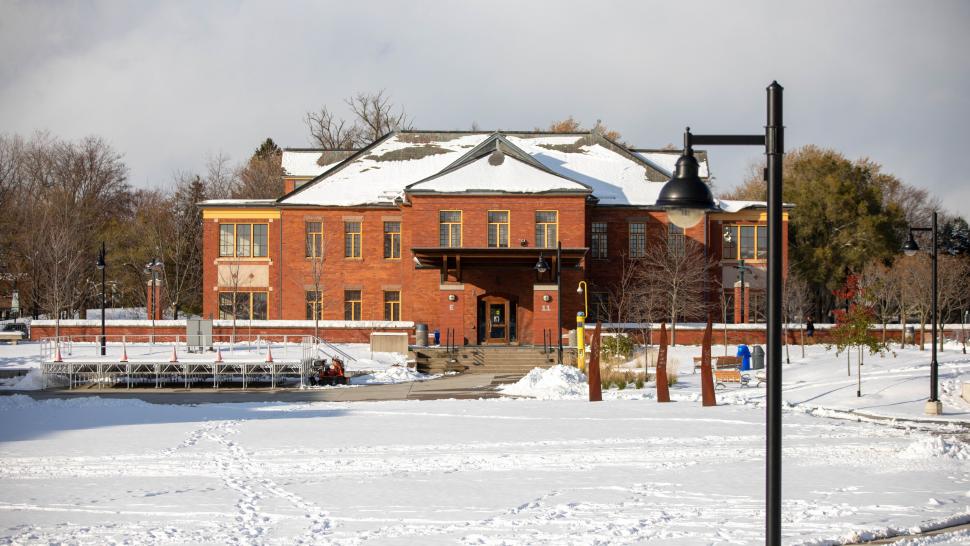 Humber College Lakeshore campus exterior is shown covered in snow in November of 2019