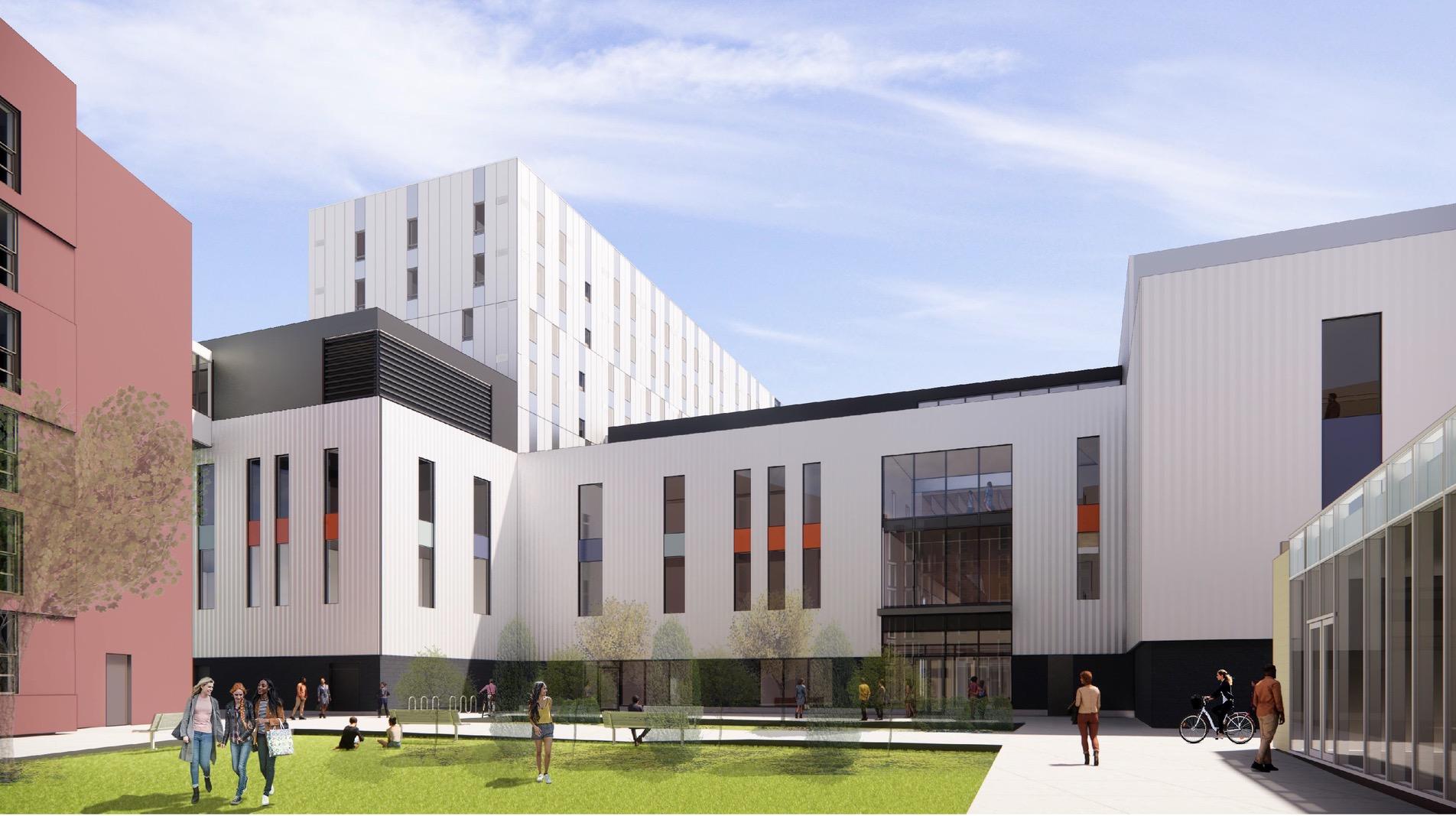 A rendering of the Humber Cultural Hub entrance from the courtyard on Lakeshore campus