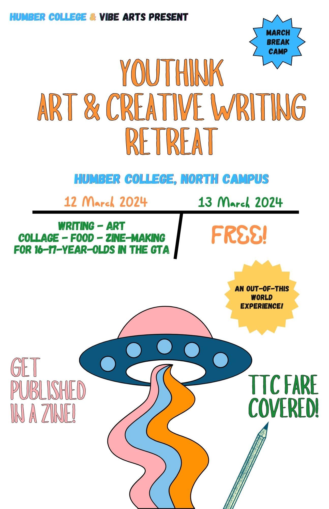 A flyer advertising the YouthINK creative writing retreat.