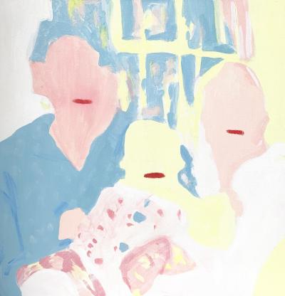 'A Memory (or the lack thereof) is a painting by Ali Brown showing two parents and a child without faces