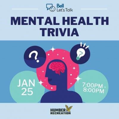 An illustration for Mental Health Trivia showing an outline of a person from the neck up with a question mark and lightbulb.