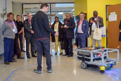 Kenyan and Canadian partners from KEFEP watch a demonstration at Humber’s Barrett Centre for Technology Innovation