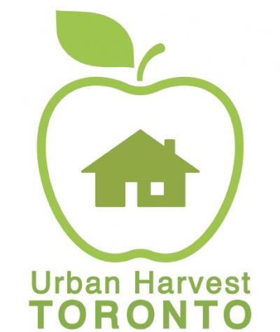 Urban Harvests logo - a house surrounded by an apple shape in green on a white background 